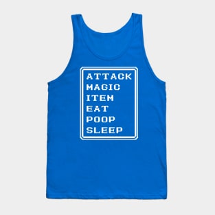 Final Fantasy Battle Menu Eat Poop Sleep Blue Mage Version Tank Top